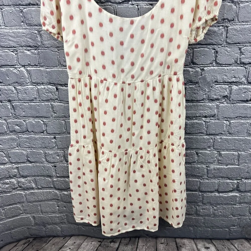 Max Studio Red  Polka Dot Mini Tiered Dress Tan Size S - Picture 8 of 8